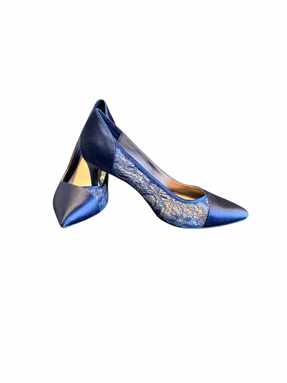 Betseyville Navy Satin/Lace Pointed-Toe Stiletto Pumps Size 9